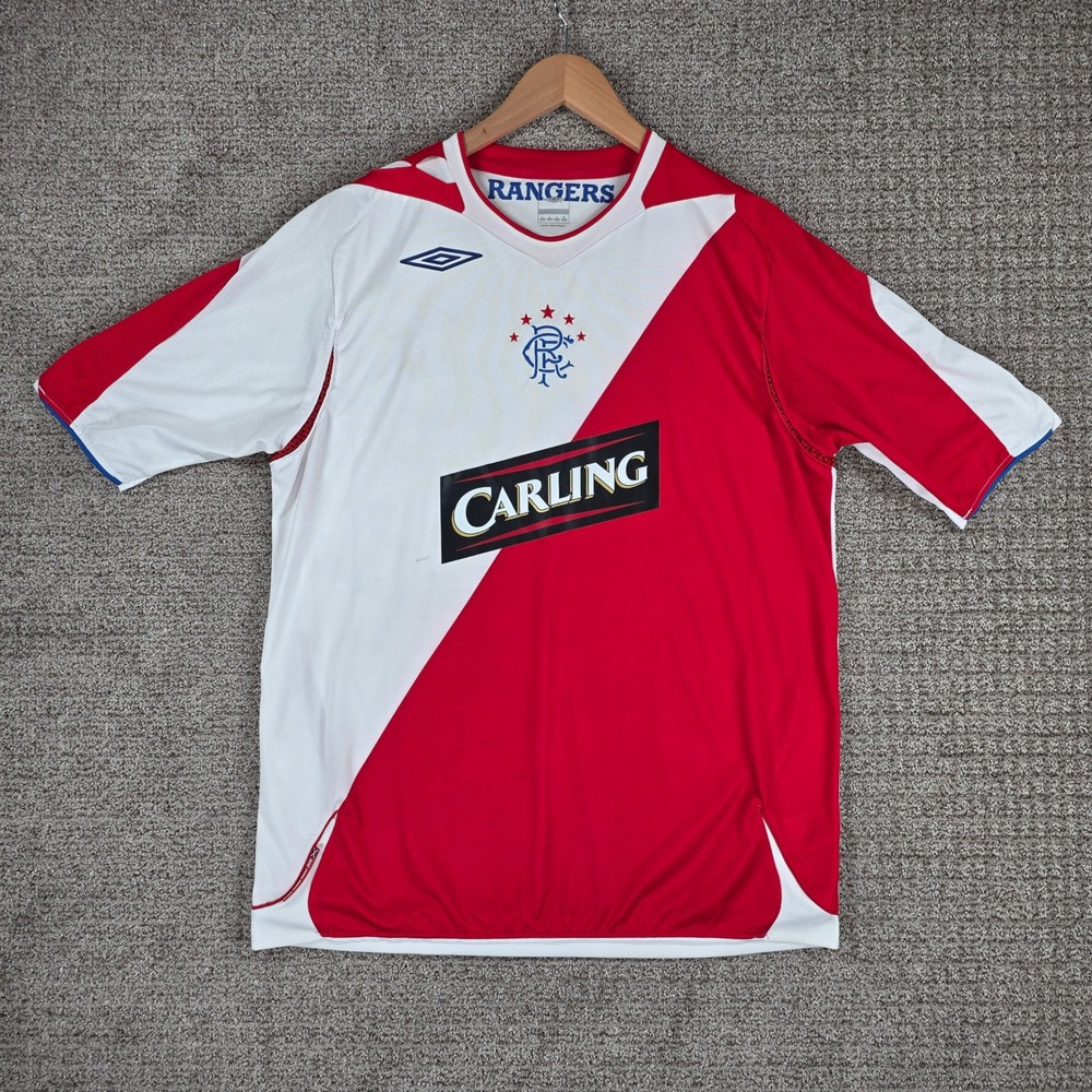 Umbro Glasgow Rangers FC Soccer Jersey Mens Red White S/S Football Kit XL